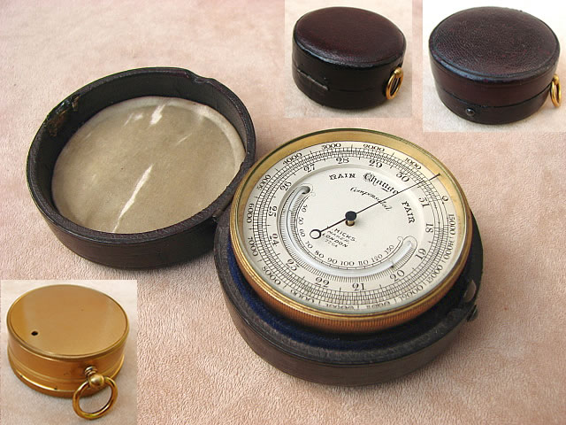 Victorian pocket barometer & thermometer with altimeter by James Hicks, circa 1880.